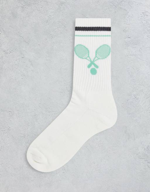 Calcetines deportivos color crema con estampado de tenis de ASOS DESIGN
