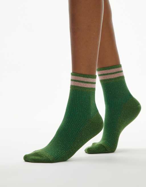 Calcetines deportivos verdes con acabado de purpurina de Topshop