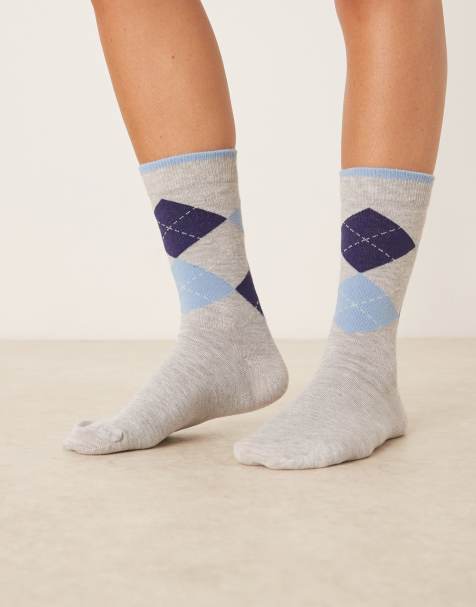 Calcetines gris jaspeado con rombos azules y azul marino de ASOS DESIGN - view 1