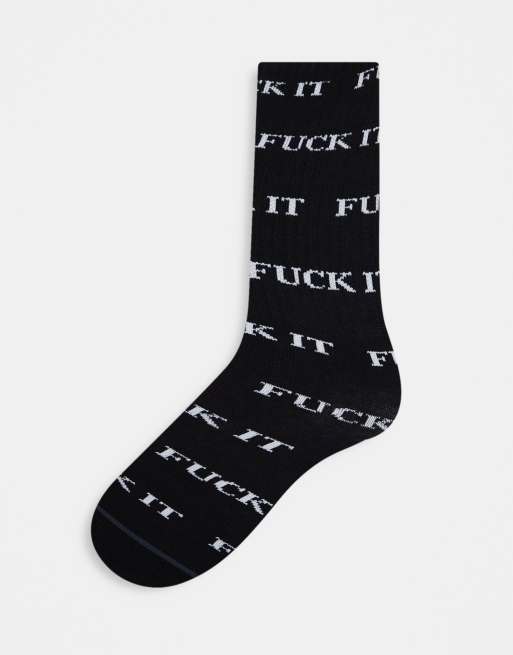 Calcetines negros con estampado de texto de HUF