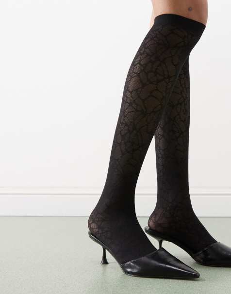 Calcetines negros por la rodilla de encaje de Weekday - view 1