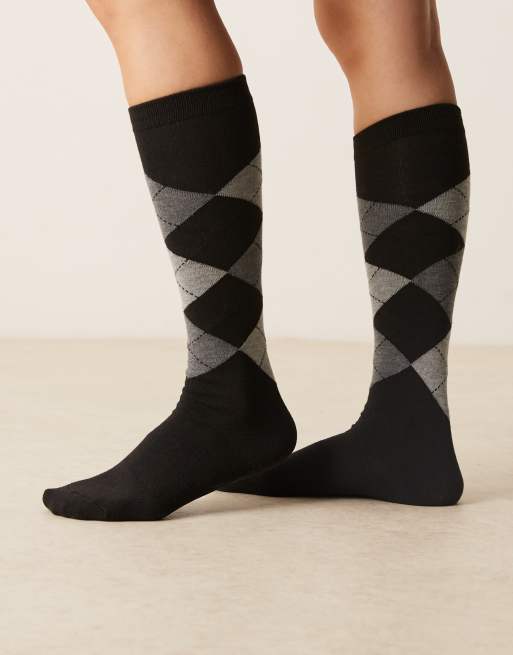 Calcetines negros y gris jaspeado de caña alta con estampado de rombos de ASOS DESIGN, 3 de 3