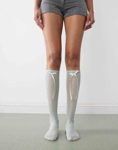 Calcetines por la rodilla azules con lazos de malla de Reclaimed Vintage - view 1
