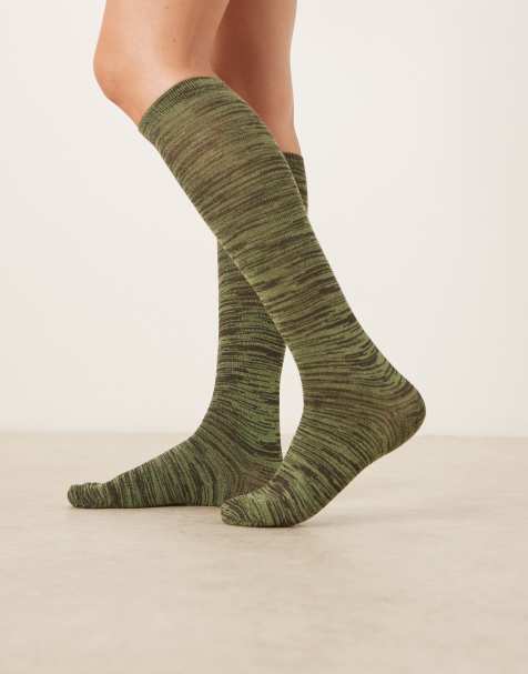 Calcetines por la rodilla marrón chocolate y verdes de hilo variado de ASOS DESIGN - view 1