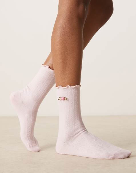 Calcetines rosa claro con detalle de flor de punto pointelle de Boux Avenue - view 1