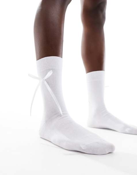 Calcetines altos por la rodilla blancos de canalé de ASOS DESIGN