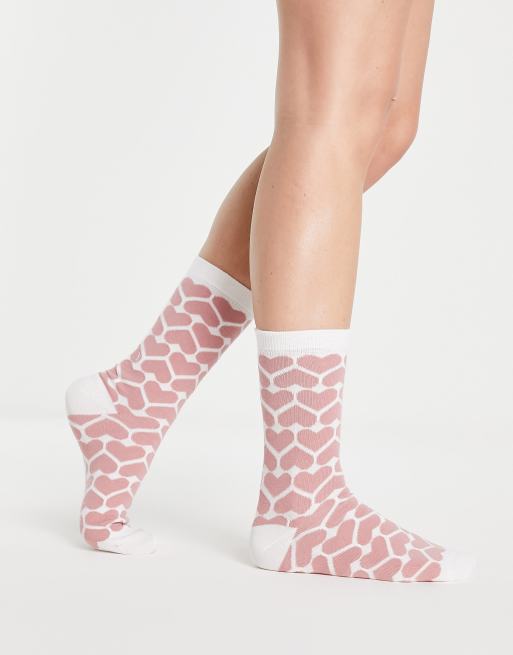 Calcetines tobilleros color crema con estampado de corazones rosas de Women'secret, 3 de 4