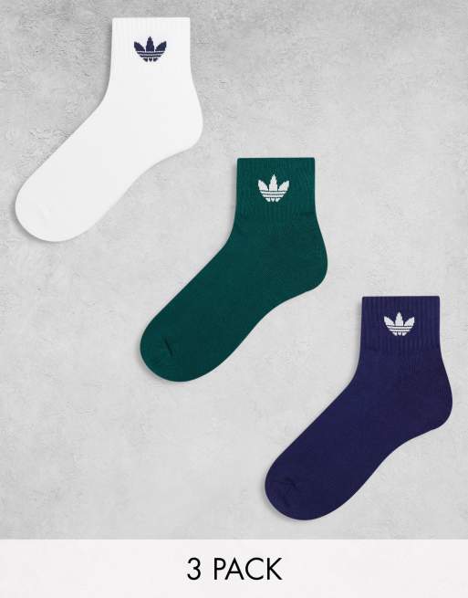 Calcetines tobilleros de color blanco/azul marino/verde de adidas Originals