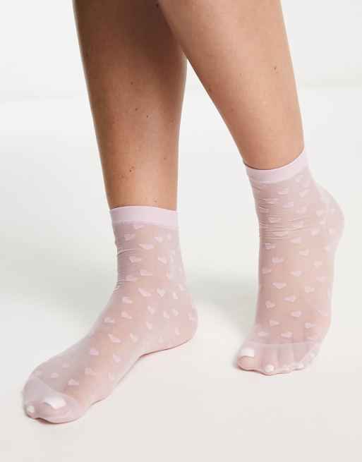 Calcetines tobilleros lilas con estampado de corazones de malla de Pretty Polly