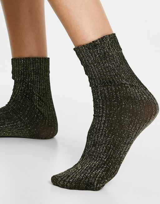Calcetines tobilleros negros con purpurina dorada de ASOS DESIGN
