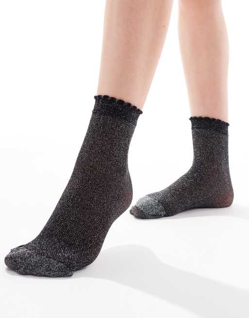 Maybenice Calcetines negros con volantes para mujer, calcetines de tobillo  con volantes, góticos, dulces, a rayas, calcetines de algodón, calcetines