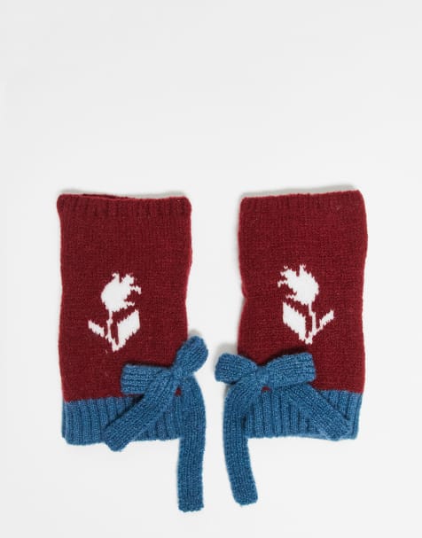 Calentadores para manos rojos y azules con estampado floral de Reclaimed Vintage - view 1