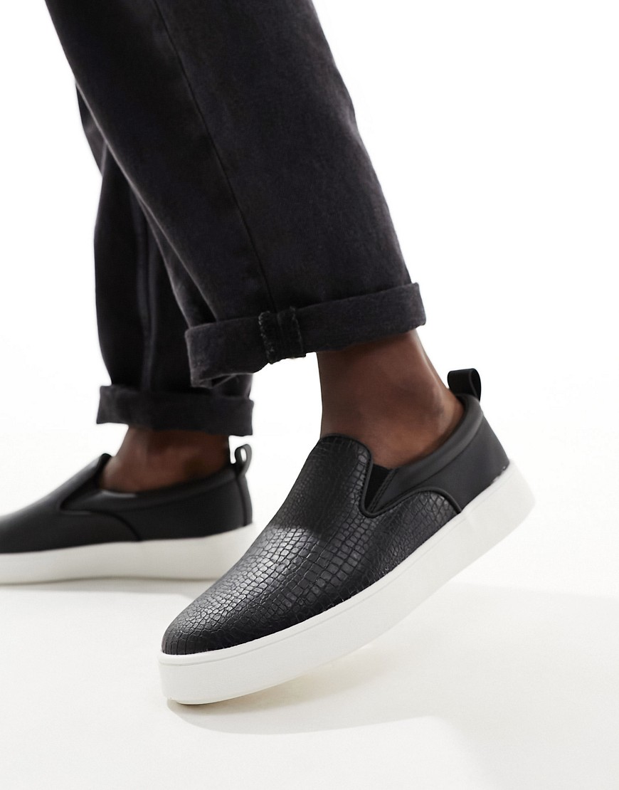 Call It Spring Aprill slip on trainers in black mock croc