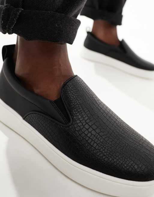 Call It Spring Aprill slip on trainers in black mock croc