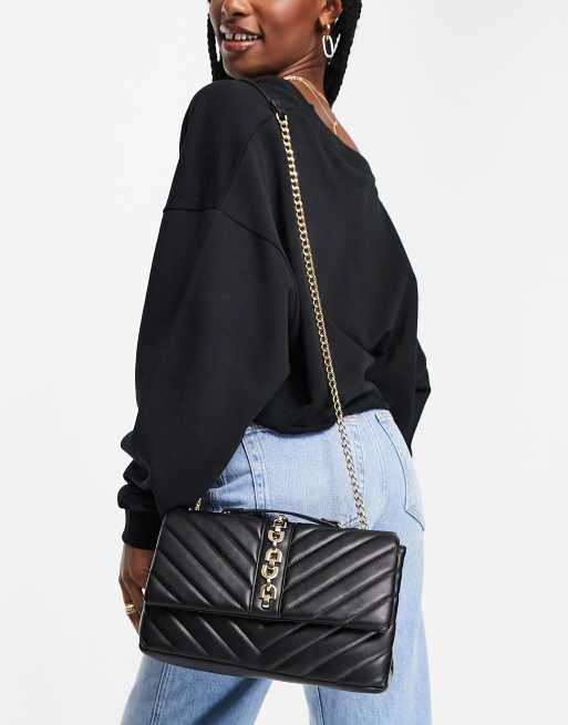 Call It Spring by ALDO Beamma vegan quilted chain detail crossbody bag in  black