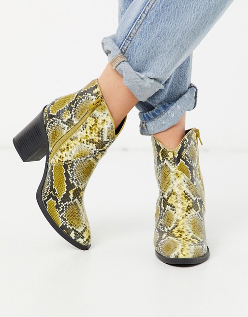 Call It Spring by ALDO Cecily vegan heeled western ankle boot in yellow snake