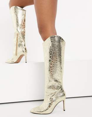 gold croc boots