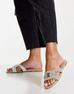Call It Spring by ALDO Haella embellished flat sandals in bone and silver - BEIGE