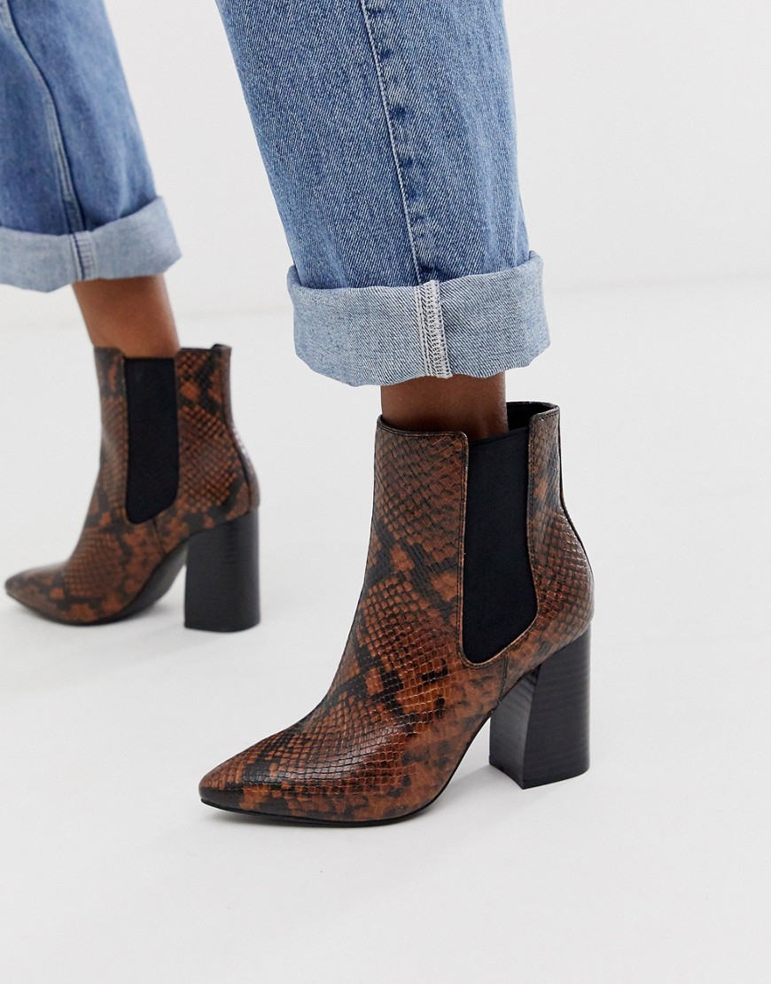 Call It Spring by ALDO Highrise heeled ankle boots in snake print-Orange