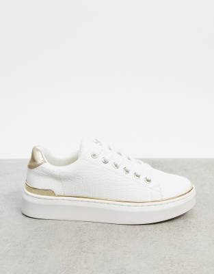 white faux leather flatform trainers