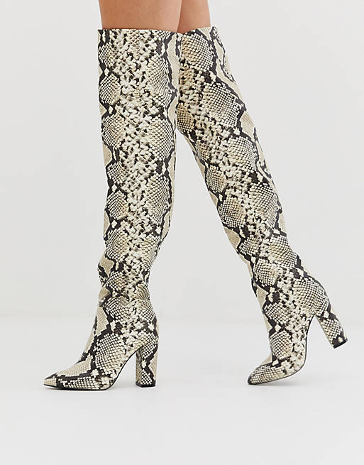Call It Spring by ALDO Slouch knee high boots in snake print | ASOS