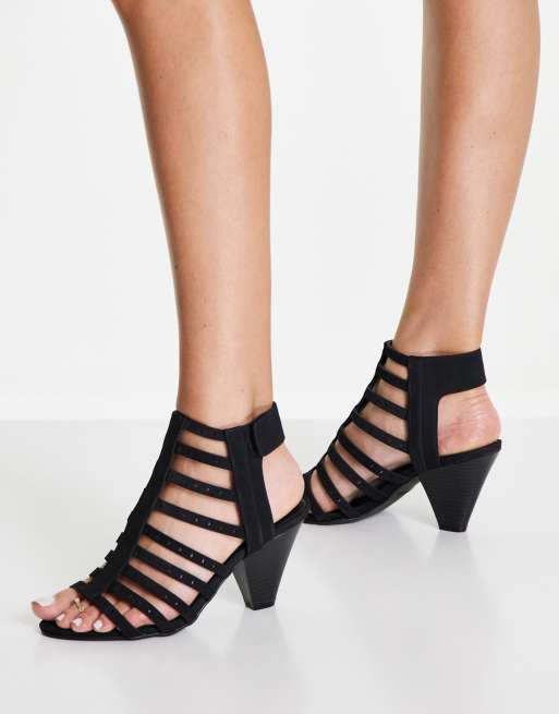 Black caged shop heel sandals