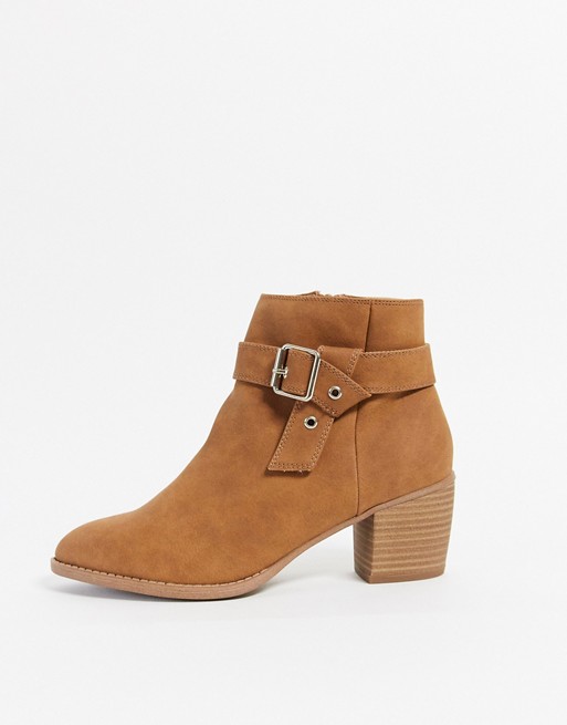 Call It Spring carnellia heeled ankle boot with buckle in tan