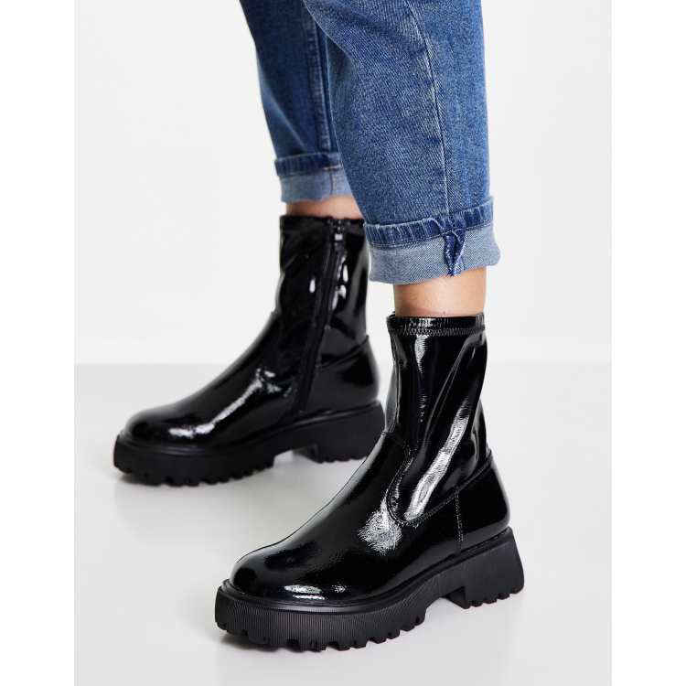 Black chunky patent boots sale