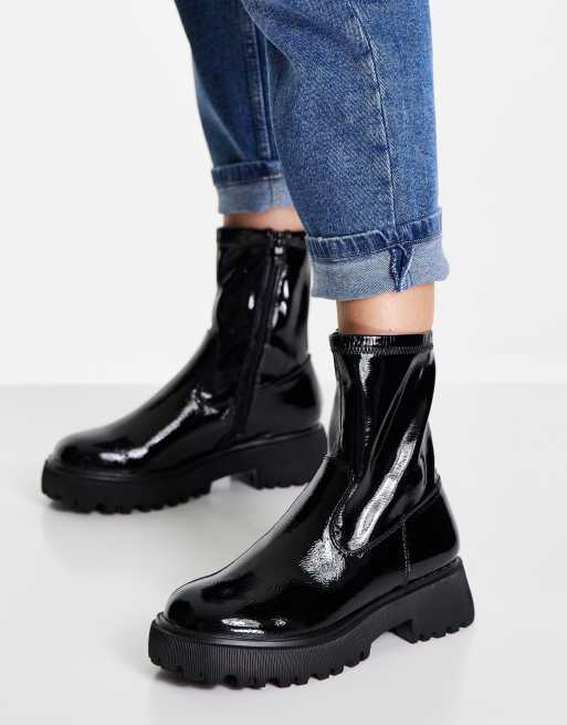 Call it Spring chunky boot in black patent