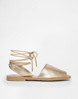 gold ankle tie sandals