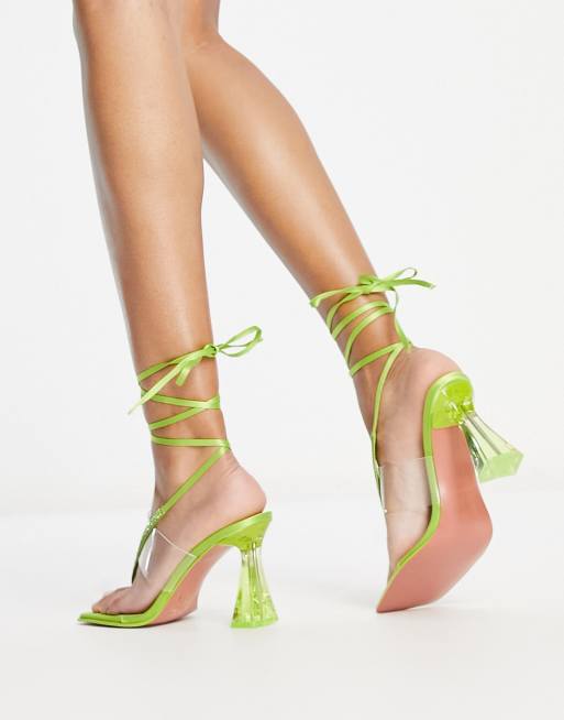 Call it Spring Esmeralda clear tie leg cylinder heeled sandals in