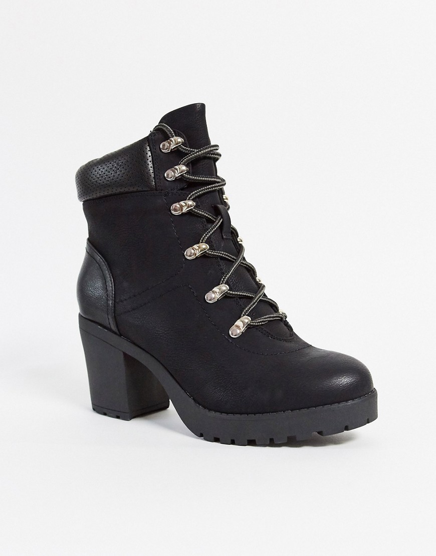 Call It Spring glowna heeled lace up boots in black