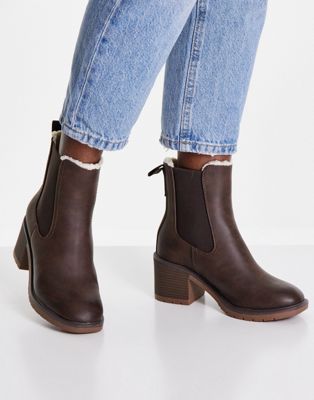 Call it Spring heeled ankle boot with faux fur lining in dark brown