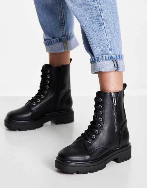 Call It Spring lace up biker boots in black
