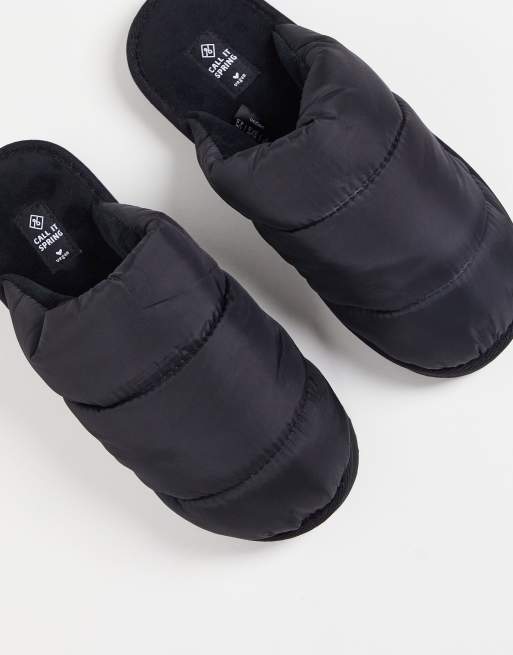 Call it Spring panel detail slippers in black ASOS