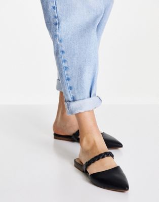 Call It Spring pointed mules with plaited strap in black