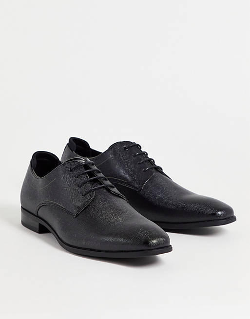 Call It Spring vegan trey embossed lace up shoes in black shine
