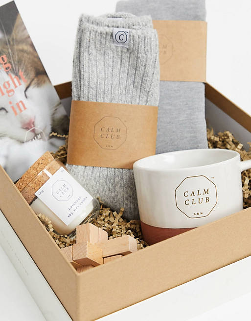 Calm Club big night in box - socks, mug, candle, sleep mask, puzzle