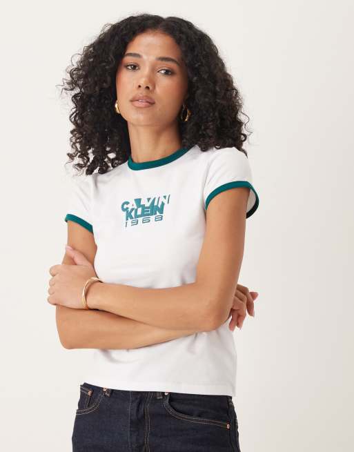 Calvin Klein 1968 graphic ringer t-shirt in white, 2 of 4