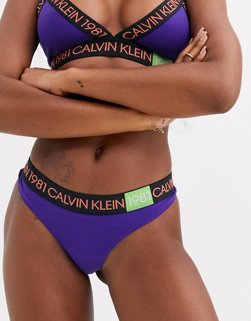 Calvin Klein 1981 Bold cotton logo thong in purple
