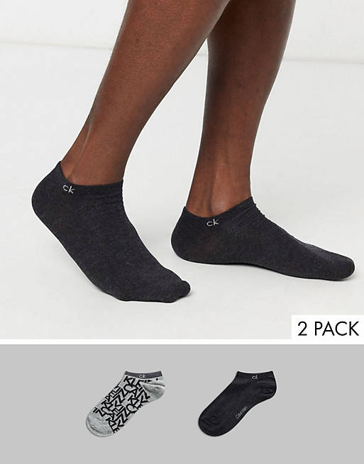 Calvin Klein 2 pack all over logo trainer socks in grey | ASOS