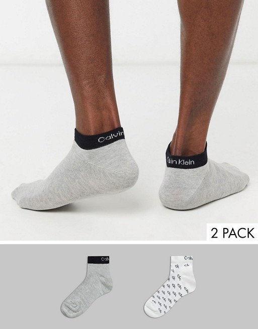 Calvin Klein 2 pack all over logo trainer socks in white