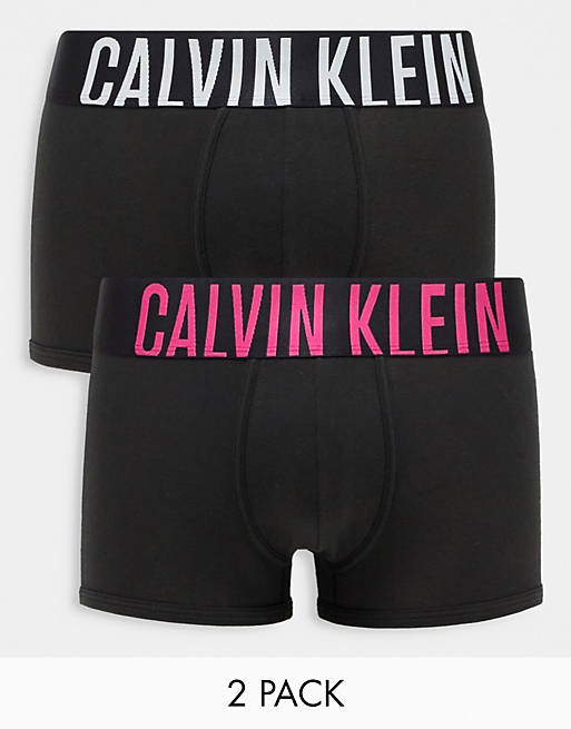 Calvin Klein 2-pack boxer briefs in black with pink and white logo waistband