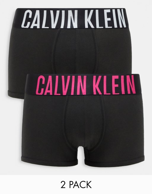 Calvin Klein 2-pack boxer briefs in black with pink and white logo waistband