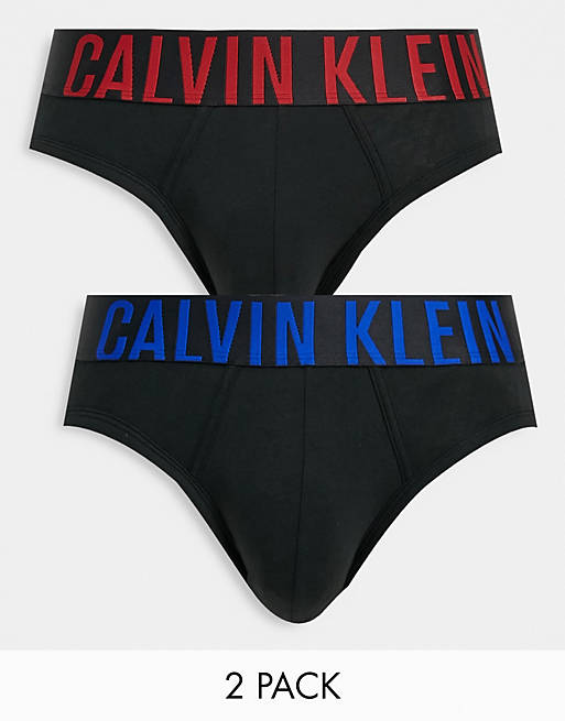 Calvin Klein 2 pack contrast text logo hipster briefs in black