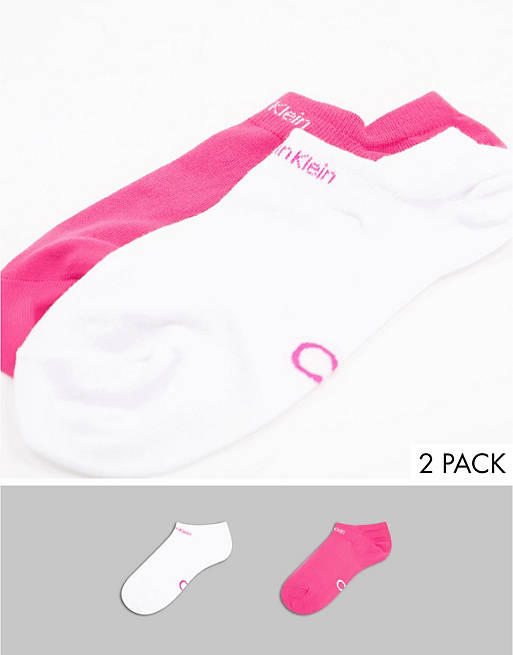 Calvin Klein 2 pack coolmax sneaker socks in white and pink