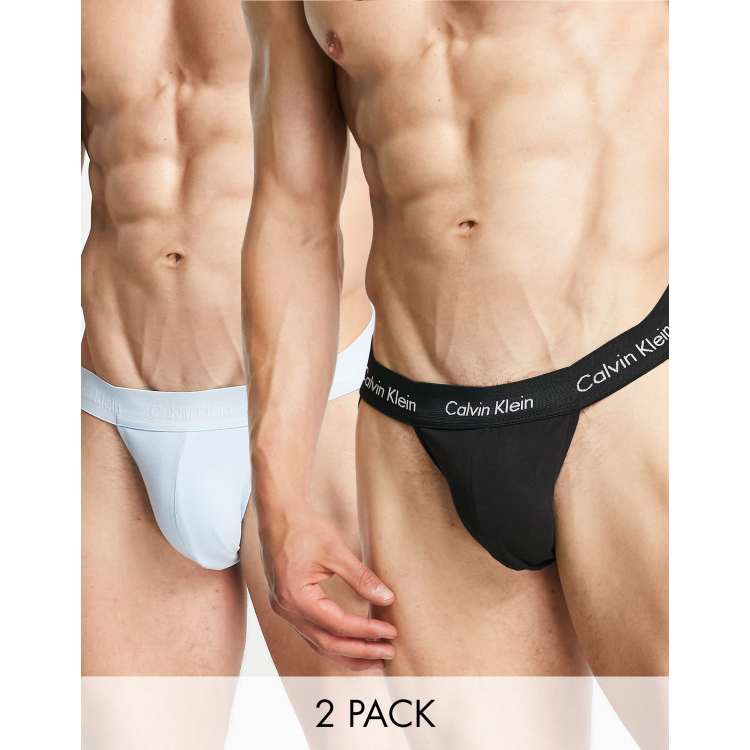 Calvin Klein 2-pack cotton stretch jock straps in black/blue