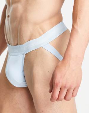 Calvin Klein 2 pack cotton stretch jock straps in black/blue