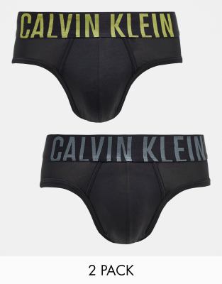 Calvin Klein 2-pack hip briefs in black with colored logo waistband