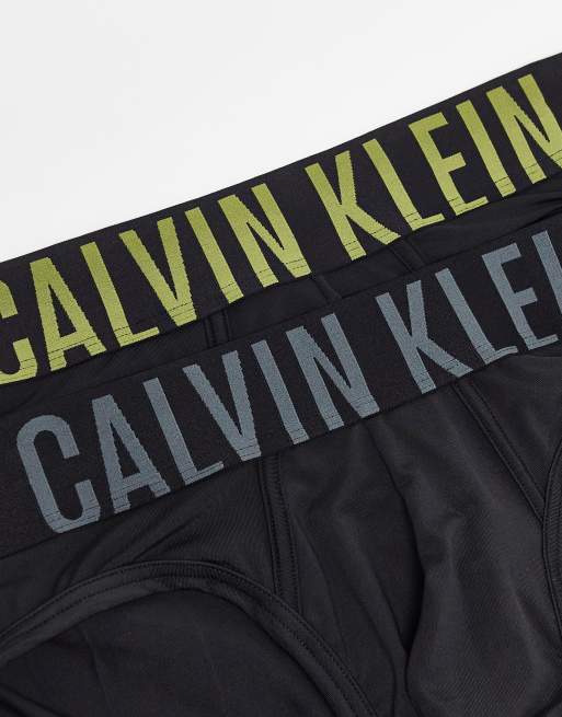 Calvin Klein 2-pack hip briefs in black with coloured logo waistaband, 4 of 4